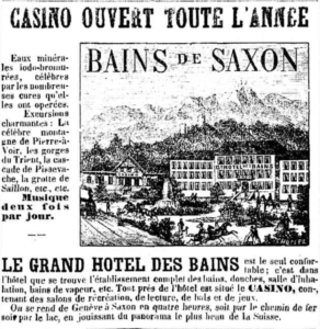 Publicité des Bains de Saxon avec excursion à Saillon